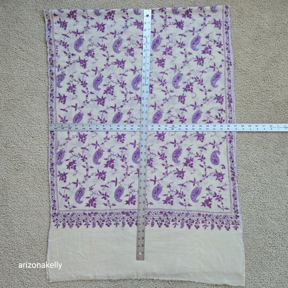 NWOT Cashmere Lightweight Scarf with Purple Embroidery - Picture 8 of 11